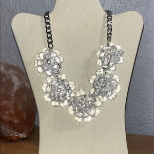 Elegant Silver Clear Floral Necklace